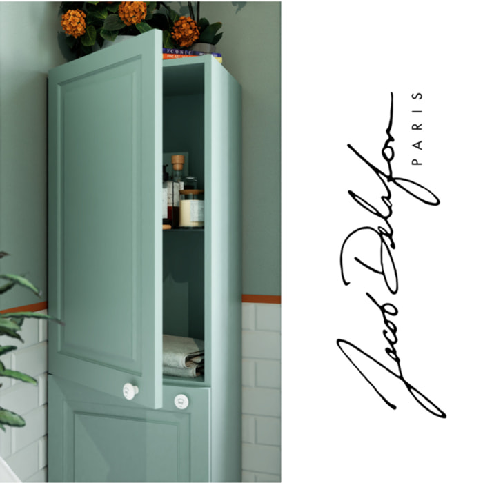 Pack meuble vasque 3 trous Cléo 1889 vert velours + colonne gauche + miroir + mélangeur croisillons chrome