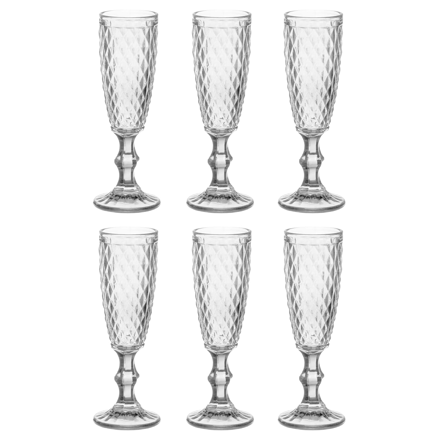 Confezione da 6 coppe da champagne diamante trasparenti 170 ml