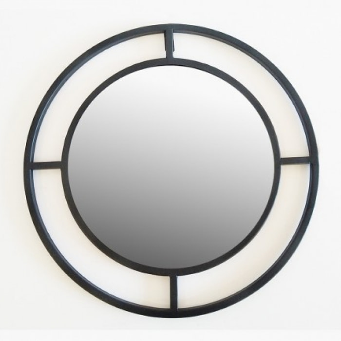 Miroir mural rond en métal noir - DOMI