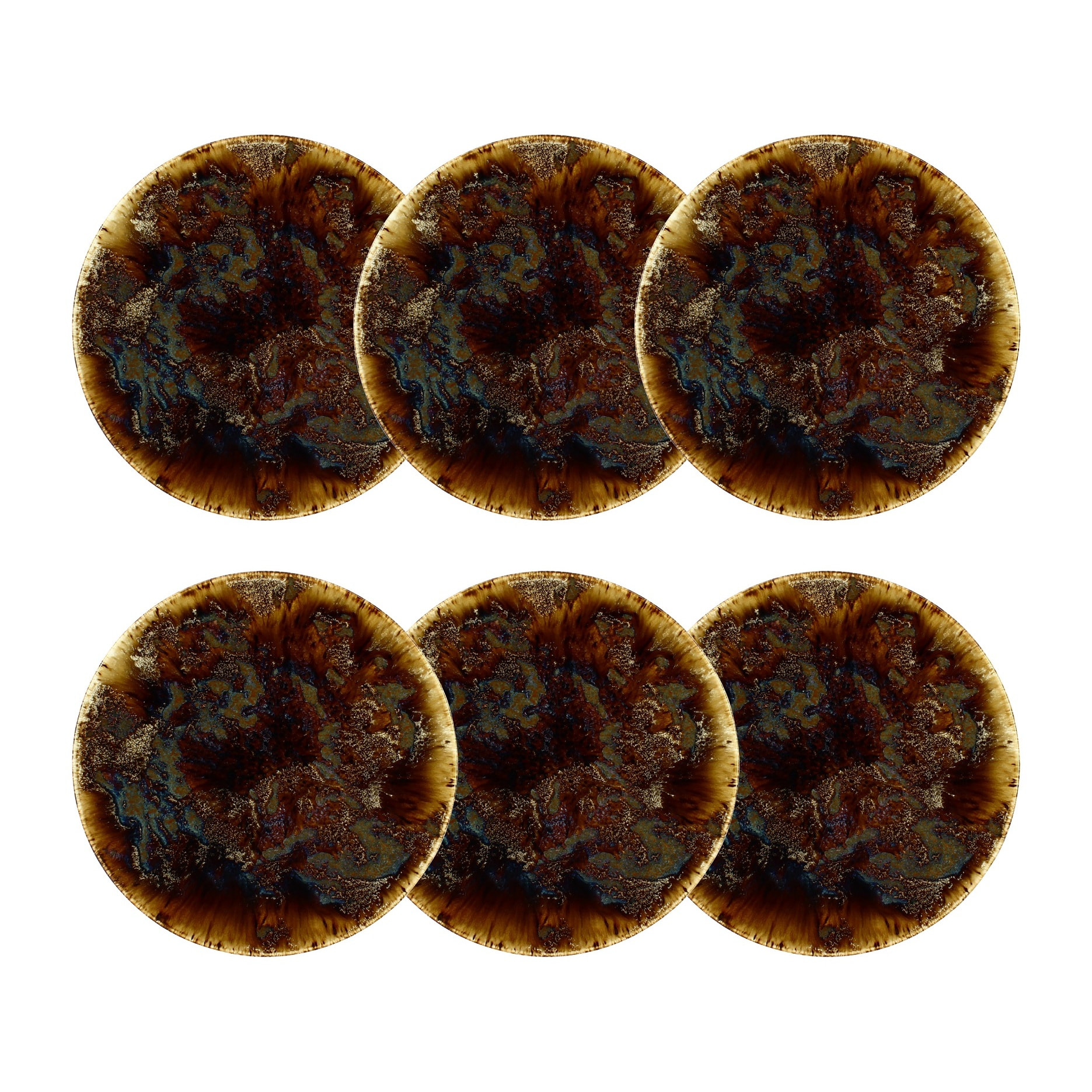 Lot de 6 assiettes à dessert en porcelaine marron 20cm VOLCANO