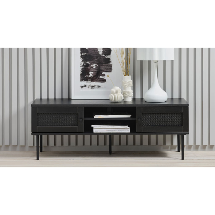 Meuble tv bois et cannage manarola 120x40cm