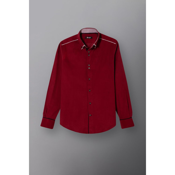 Camicia Uomo 1 Bottoni Button Down VELLUTO Unito Rosso