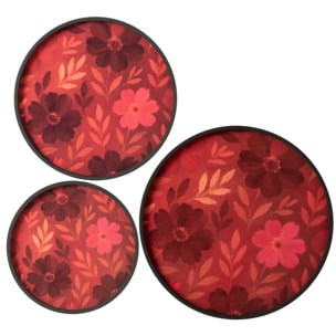 J-Line Set de 3 objets muraux fleurs ronds - MDF - fuchsia