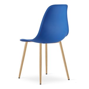 Set di 4 Sedie WAT Blu in Polipropilene con Gambe Effetto Legno