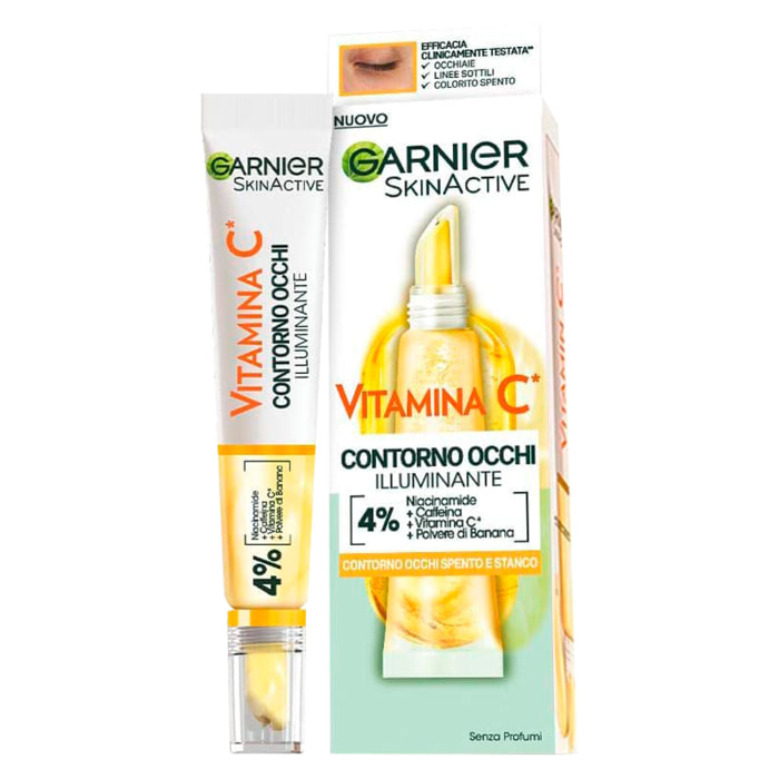 Crema Contorno Occhi Illuminante Levigante SkinActive Vitamina C con Niacinamide Caffeina e Polvere di Banana - Flacone da 15ml