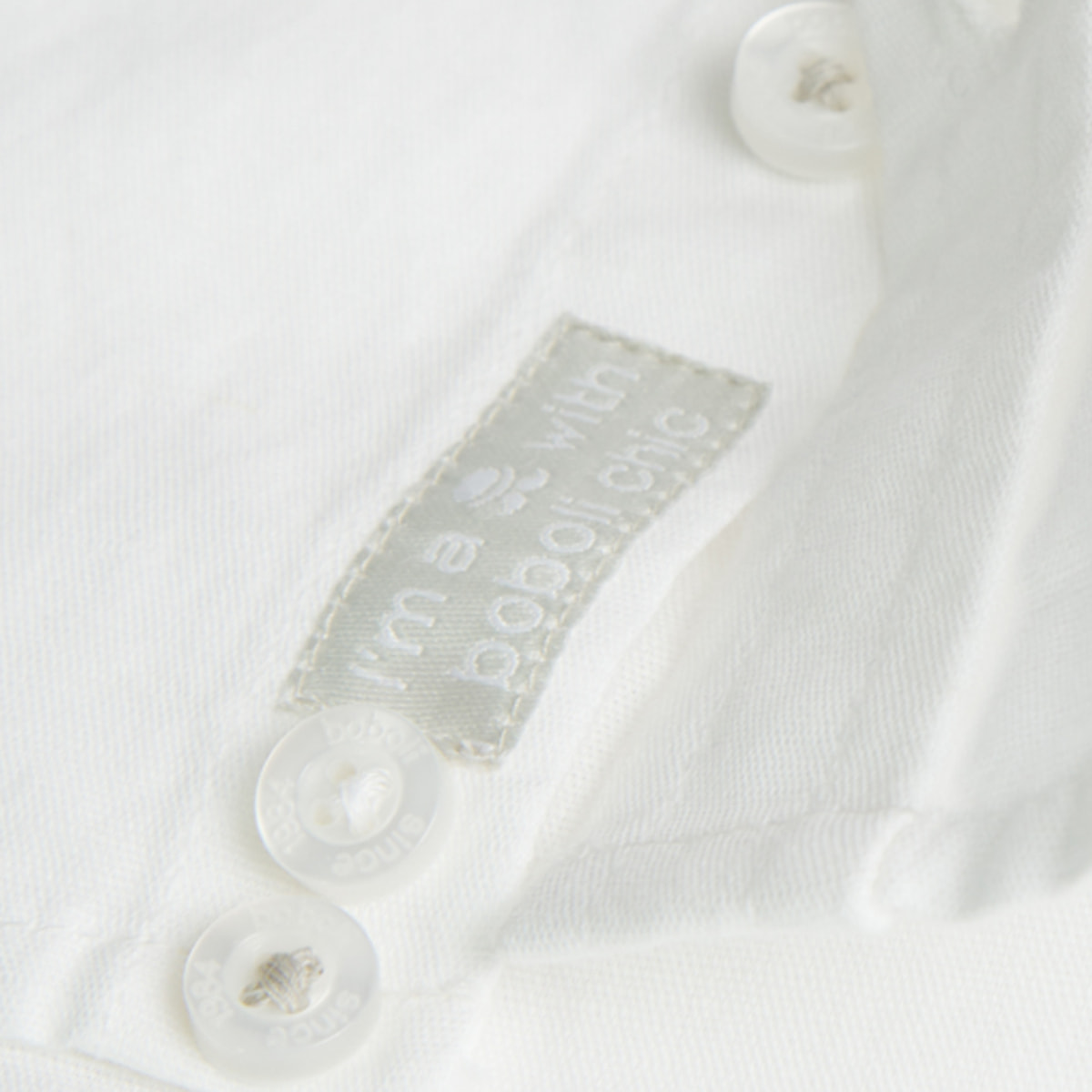 Camisa larga niño, lino estampada lisa, cuello mao, blanco