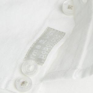 Camisa larga niño, lino estampada lisa, cuello mao, blanco