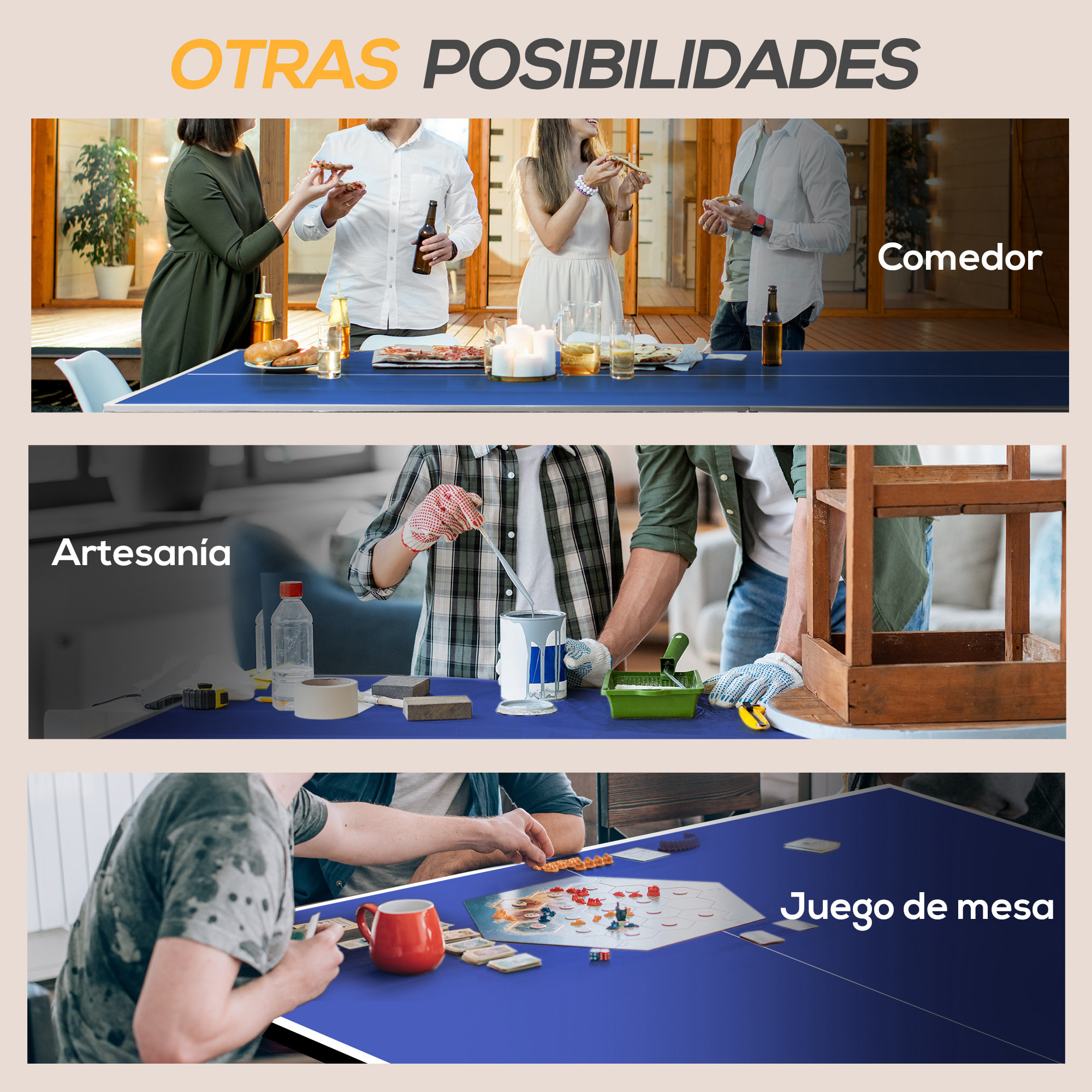 Mesa de Ping-Pong Plegable Mesa de Tenis de Mesa Diseño Compacto con Red Reposapiés Ajustables y Marco de Acero para Interior y Exterior 274x152,5x76 cm Azul