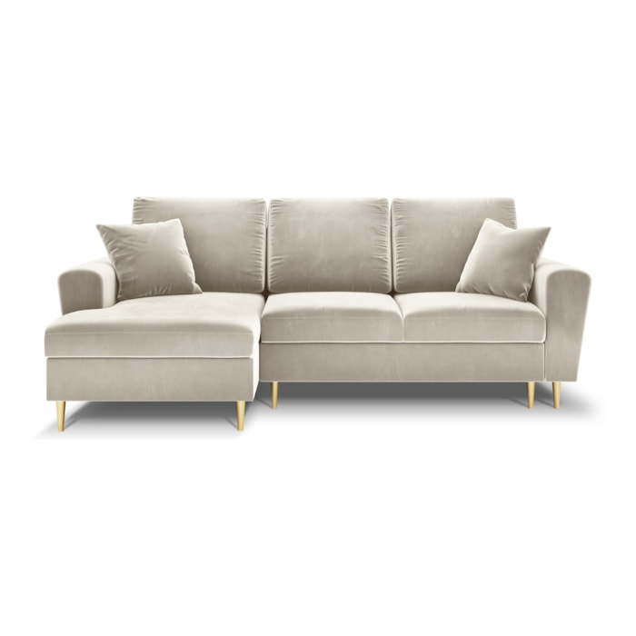 Canapé d'angle gauche convertible avec coffre de rangement "Kyoto" 4 places en velours beige clair