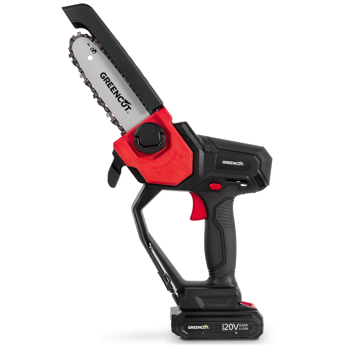 Motosierra de mano con batería de litio de 20V para poda con espada de 152mm, 6" - Greencut GSM200L