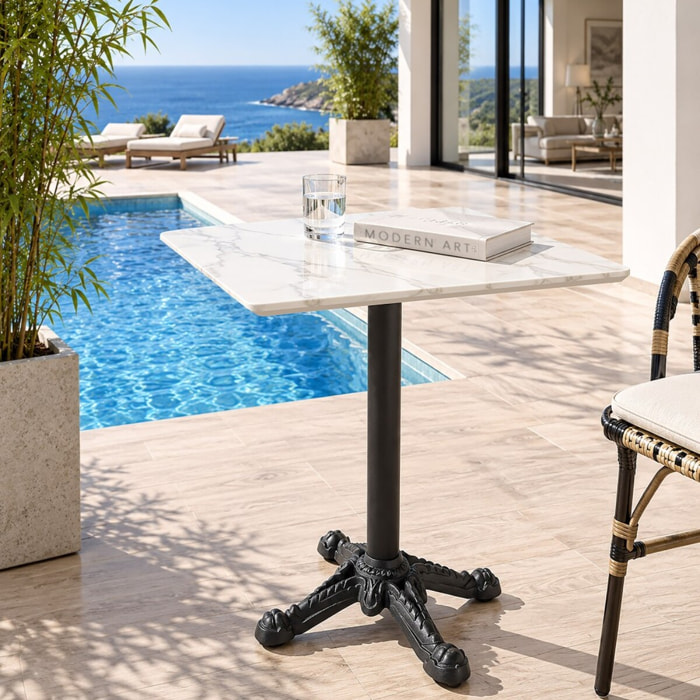 ICARE - Ensemble n°1: table bistrot 70x70cm pliable en céramique marbré blanc