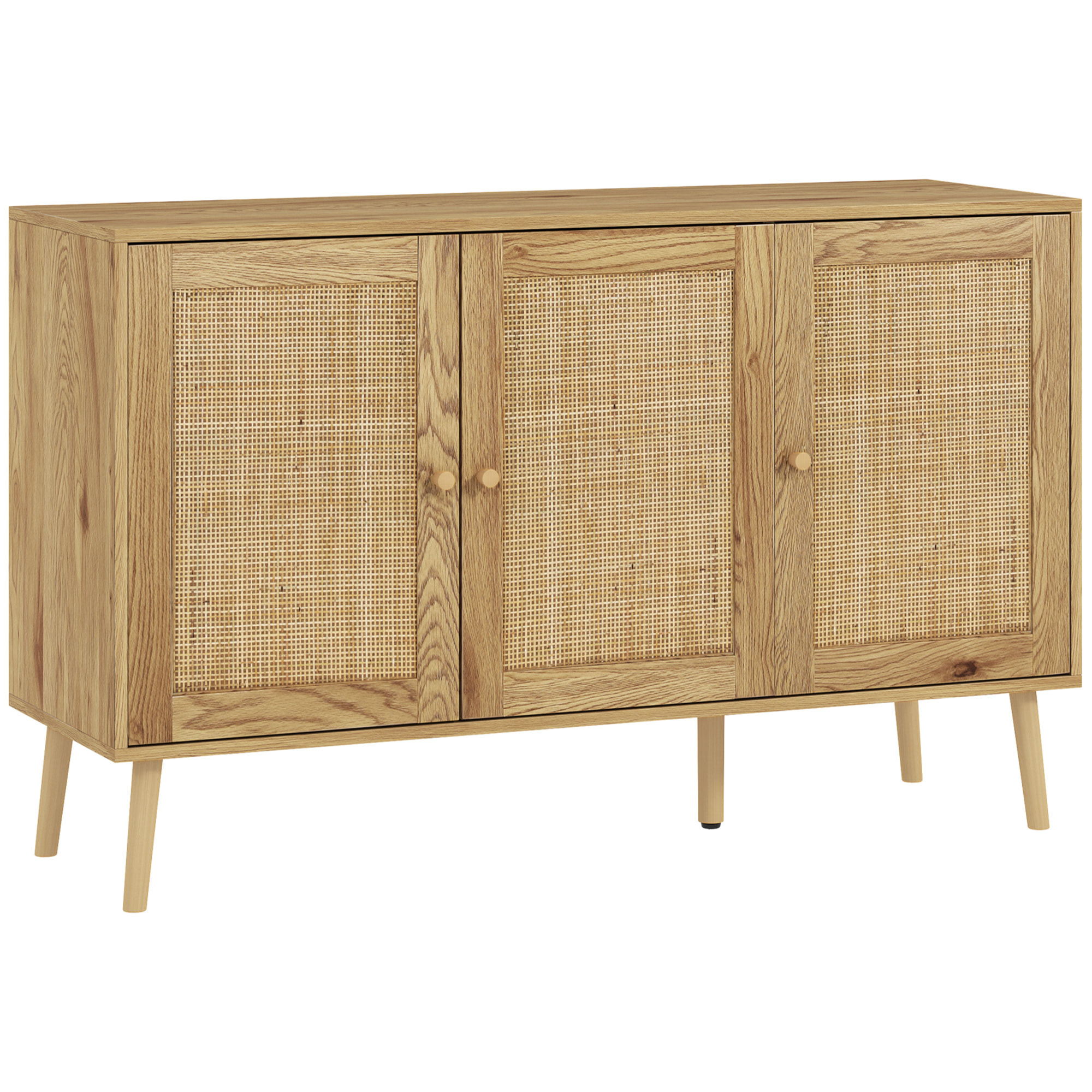 Buffet style cosy chic rotin - 3 portes, 2 étagères - dim. 120L x 40l x 75H cm - effet bois naturel