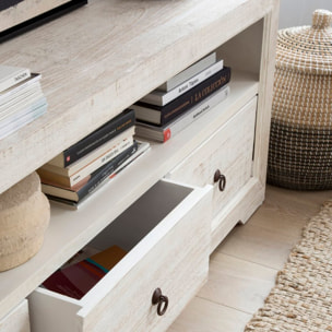 Meuble tv Oblak -bois massif d'araucaria-couleur blanc shabby 160 x 60 x 40 cm