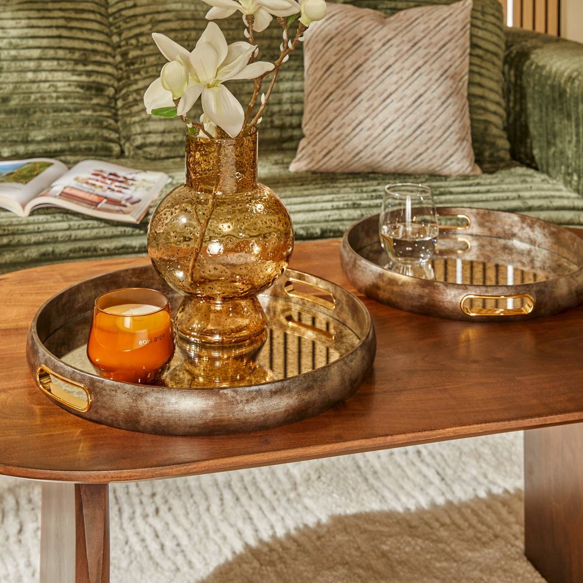 Lot de 2 plateaux ronds Zora argent vieilli