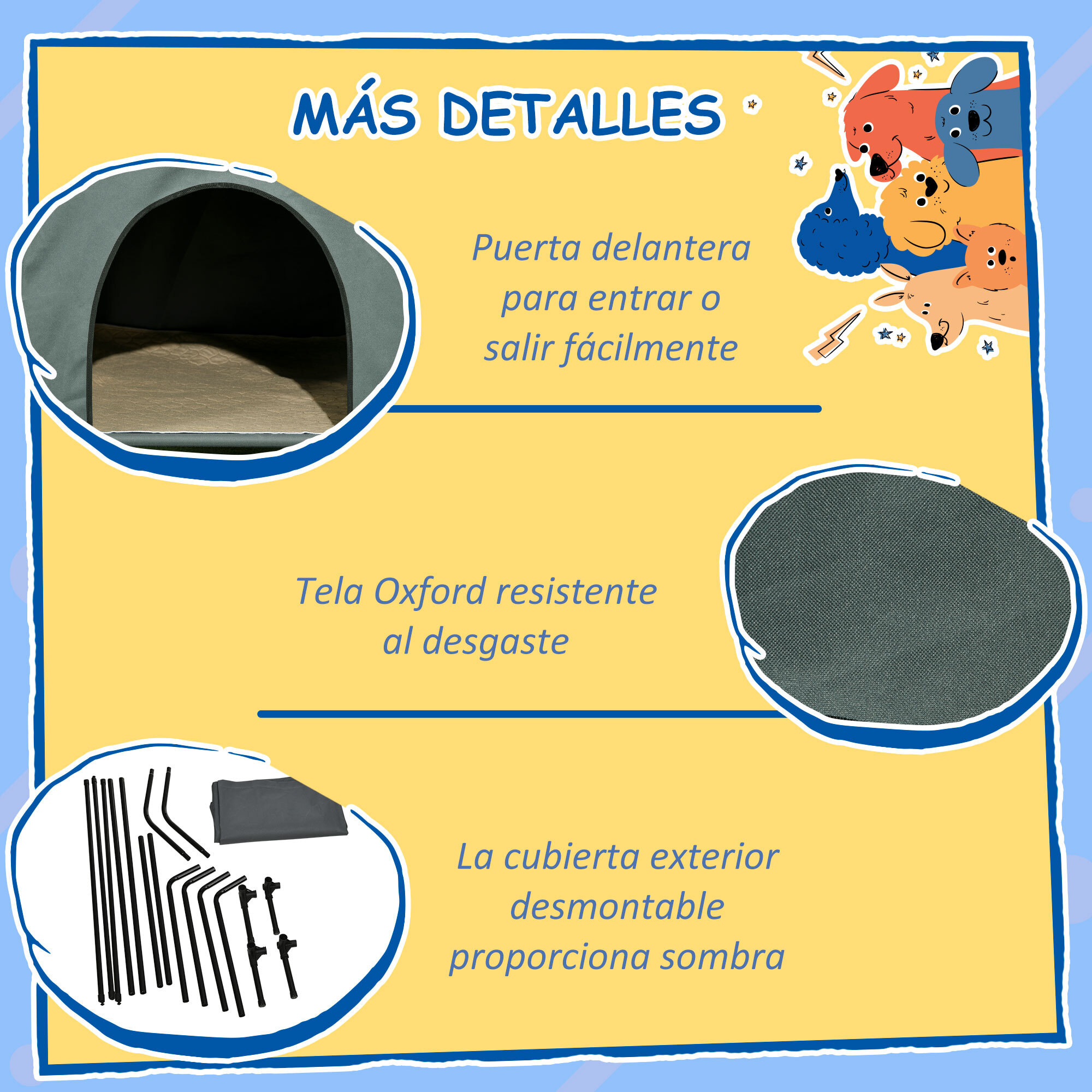 Caseta para Perros con Cubierta Exterior 110x75x87 cm Cama Elevada para Mascotas con Cojín y Ventanas de Malla Enrollable para Perros Grandes Gris