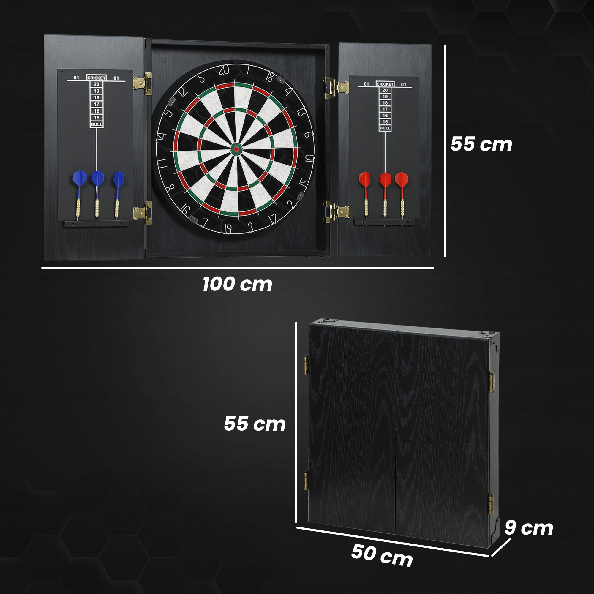 Cible de fléchettes - armoire à fléchettes - jeu de fléchettes - effet bois noir
