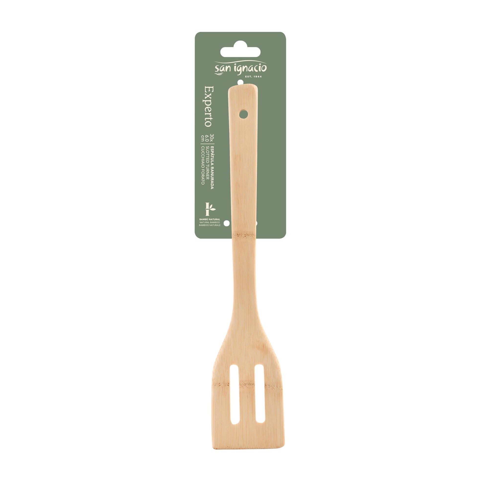 Espátula ranurada 30x6 cm bambú, utensilio de cocina natural expert san ignacio