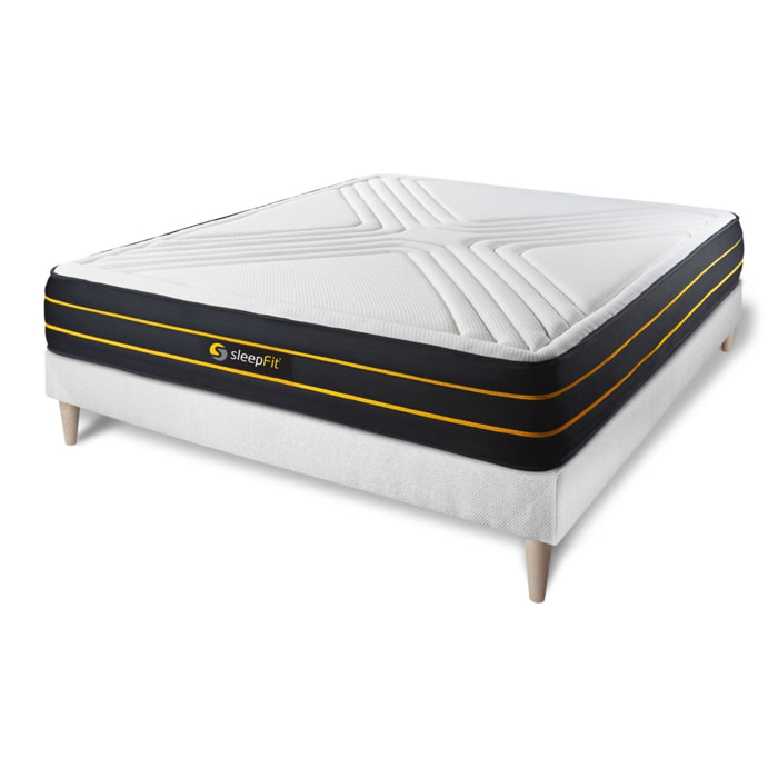 Ensemble - Matelas Mémoire de forme et micro ressorts ensachés 26cm d'épaisseur - 7 zones de confort - Confort équilibré - Sommier tapissier en kit - 2 places