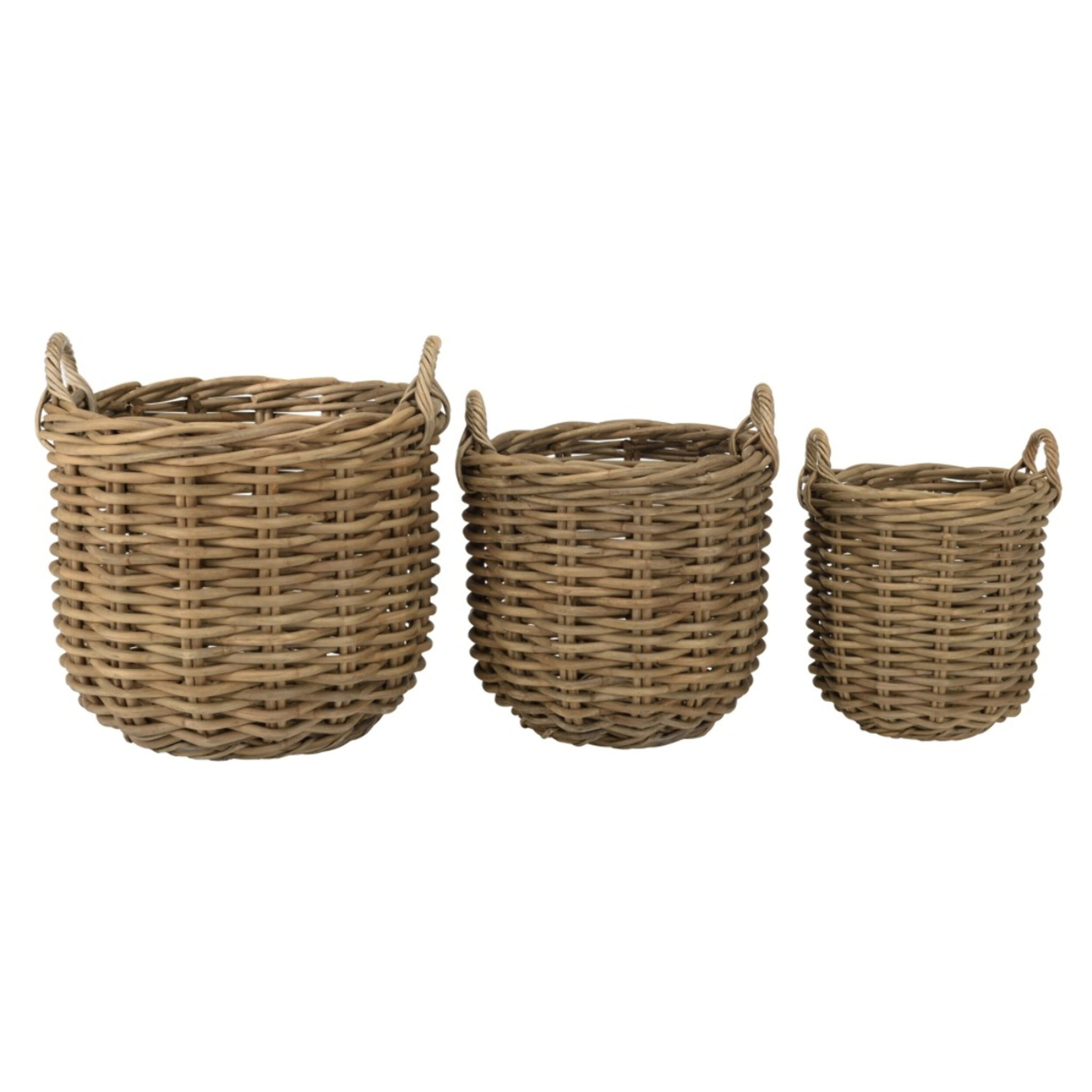 KALLY - Set de 3 paniers de rangement ronds en rotin naturel