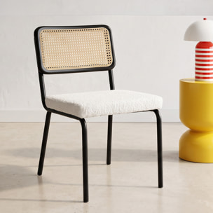 Lot de 2 chaises noires, cannage et tissu bouclé - PAULA