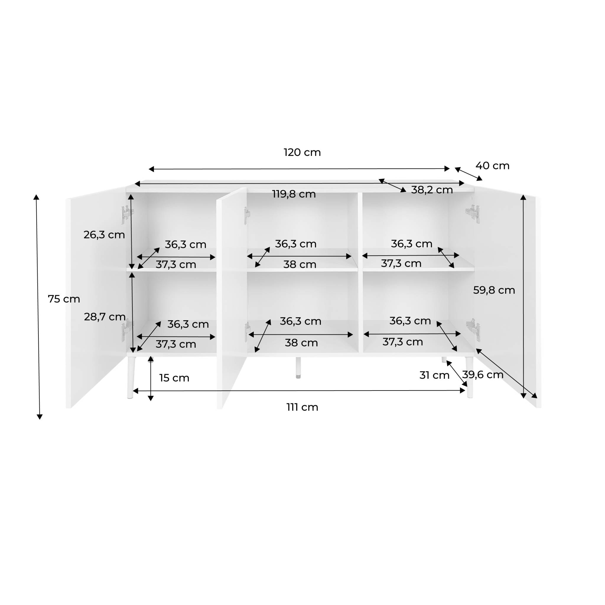 Buffet métal et décor bois 3 portes 120cm ASHTON