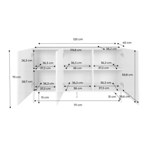 Buffet métal et décor bois 3 portes 120cm ASHTON