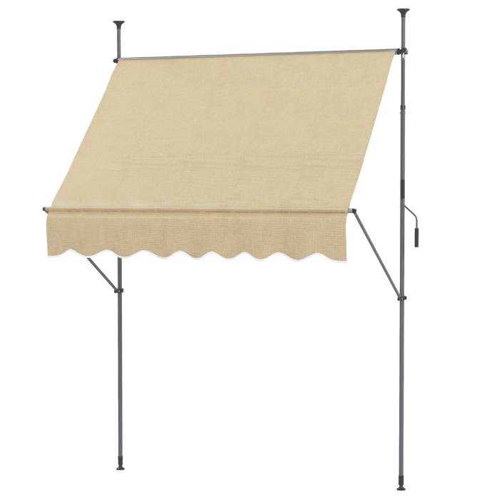 Toldo Manual Retráctil 2x1,2 m Toldo Exterior Terraza Enrollable Altura Ajustable con Manivela 210-300 cm Sin Taladro Protección UV30+ para Balcón Jardín Beige