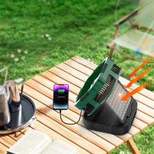 Ventilatore a 6 velocità con pannello solare da 3W, oscillazione, display LCD, 24 luci LED bicolore con 80lm, timer e power bank da 10000mAh.