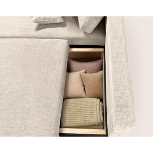 Miro - Canapé d'angle gauche 4 places convertible avec coffre en velours texturé - Beige