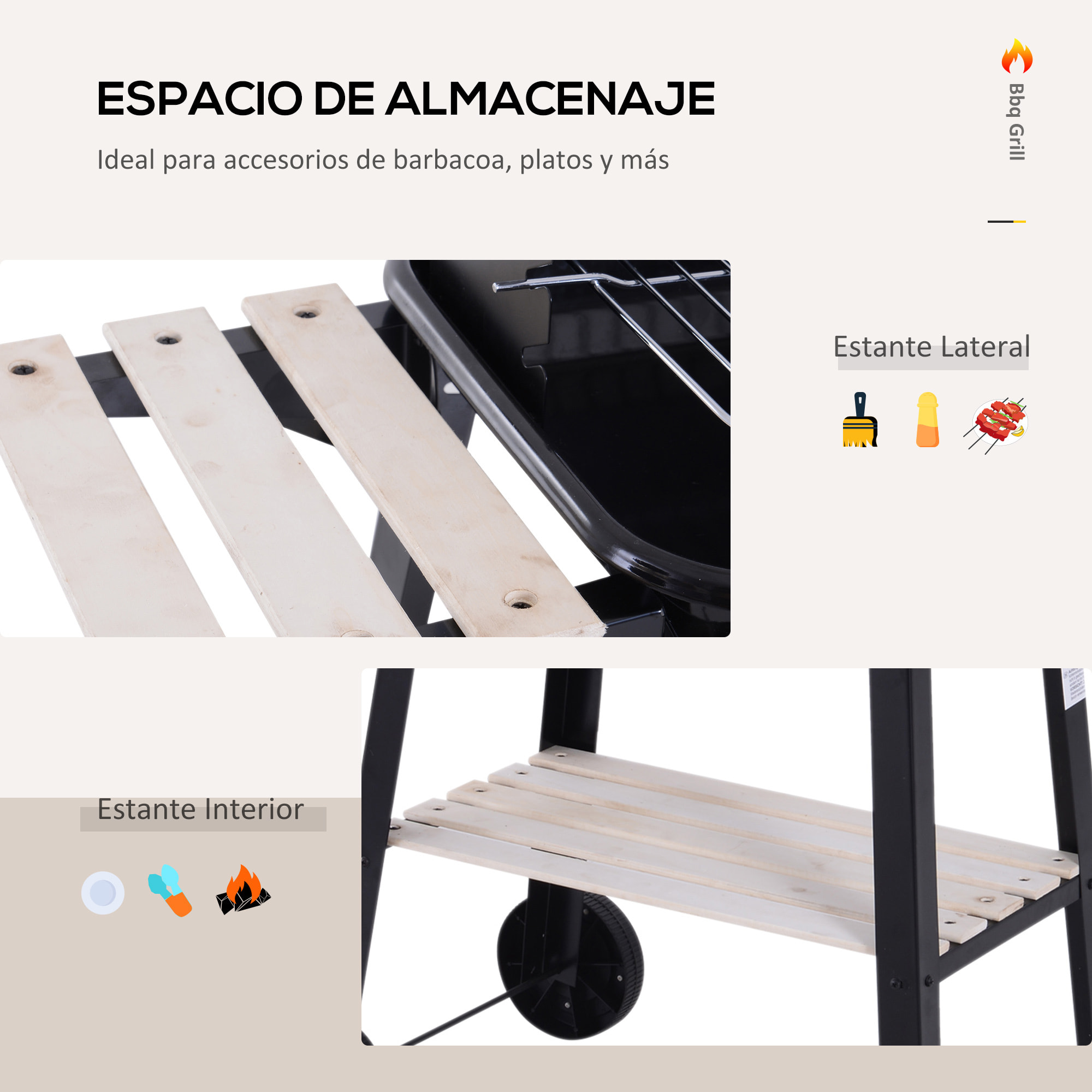 Barbacoa De Carbón Parrillas Asador 87x45x83cm Negro