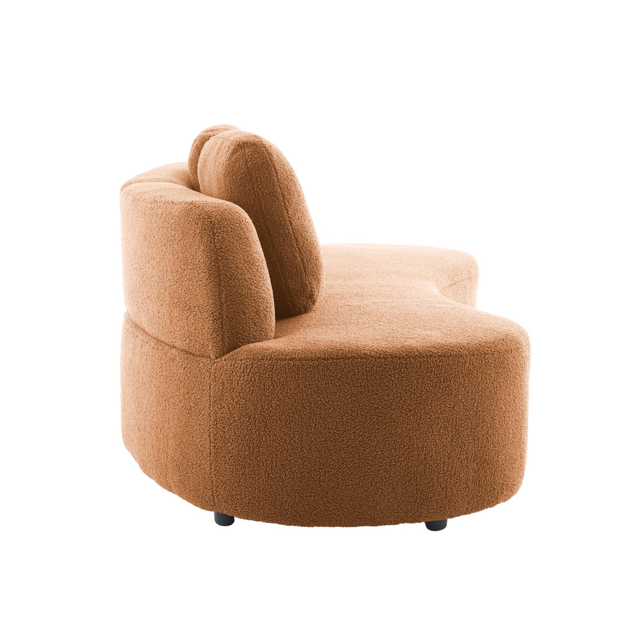 Canapé virgule 3 places en tissu bouclette camel forme organique - WAVE L 232 x P 97 x H 68cm