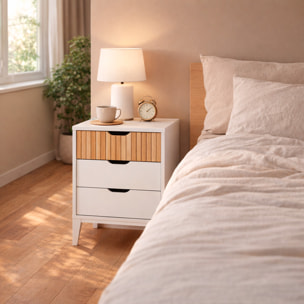 Comodino Stile Nordico Con 3 Cassetti Mobiletto Con Gambe Rialzate Design Scandinavo Zona Notte Salvaspazio 50 x 44 x 33 Cm Bianco E Rovere