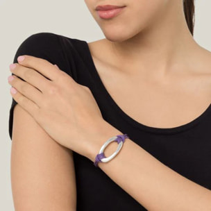 Pulsera morado y plata central zamak