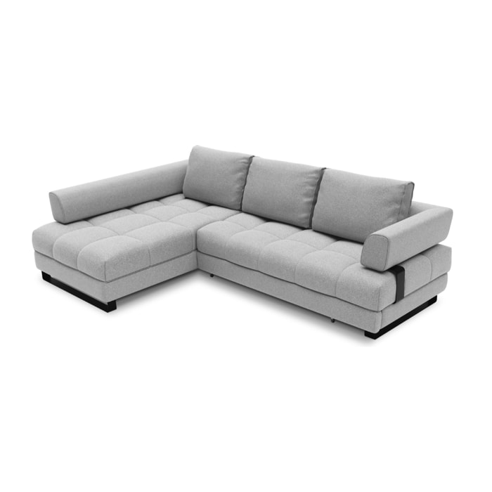 Canapé d'angle gauche convertible avec coffre de rangement "Clinton" 5 places en tissu structurel gris