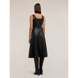 Motivi - Vestito flare con cintura in tessuto spalmato - Nero