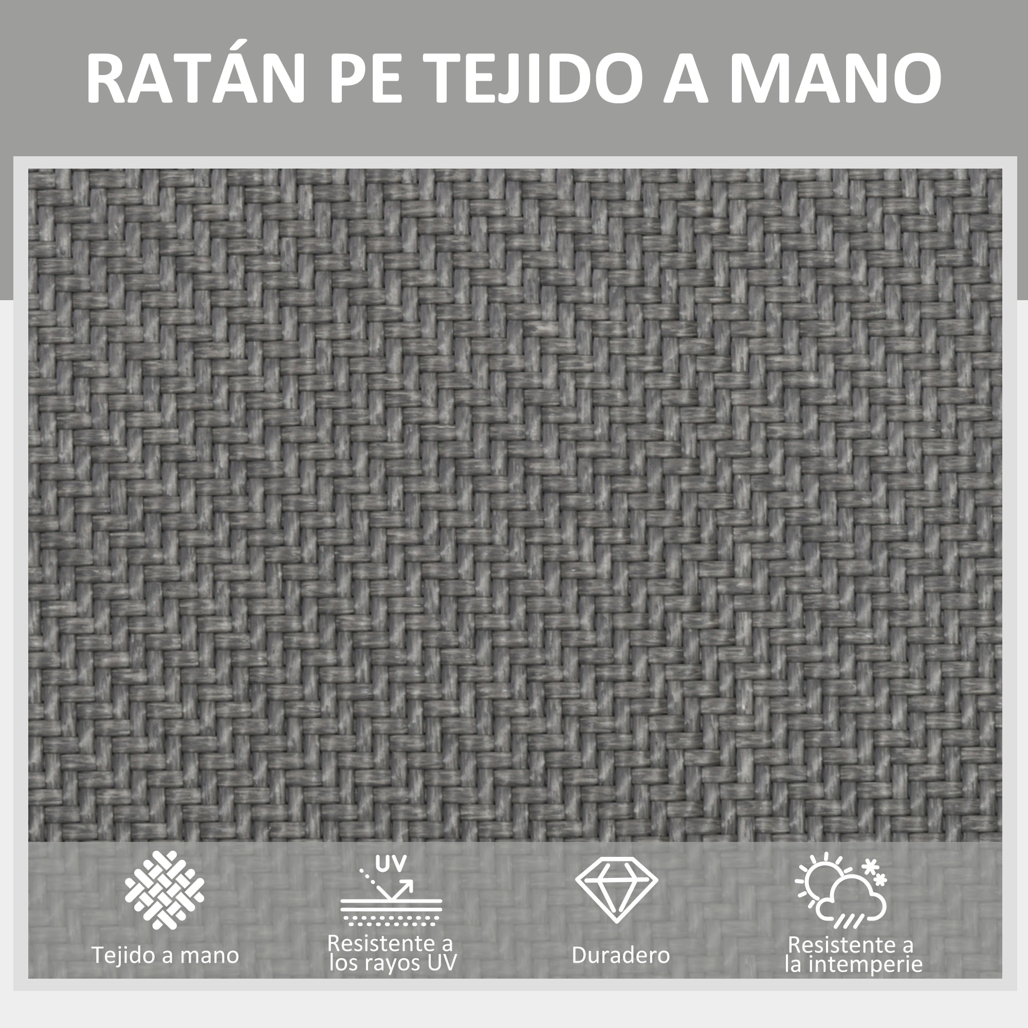 Outsunny Tumbona de Ratán Sintético Plegable Tumbona para Jardín con Respaldo Ajustable en 5 Niveles y Marco de Acero Carga 150 kg para Patio Terraza Gris