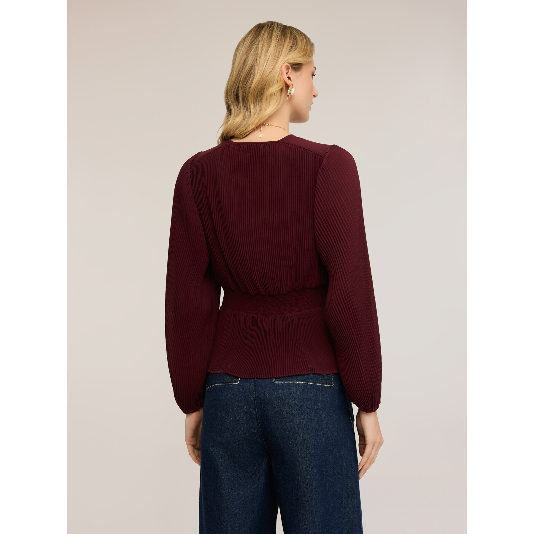 Motivi - Blusa plissé in georgette con scollo a V - Bordeaux