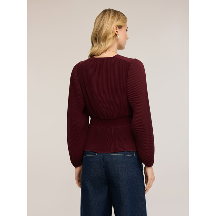 Motivi - Blusa plissé in georgette con scollo a V - Bordeaux