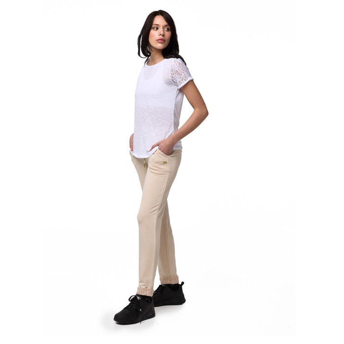 Pantaloni donna Leone 1947 Apparel in felpa con risvolti in pizzo