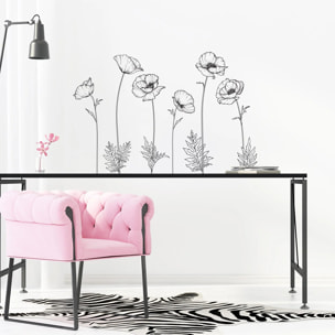 Sticker mural - Ambiance Sticker - FLEURS COQUELICOTS - Fond transparent - 110x110cm