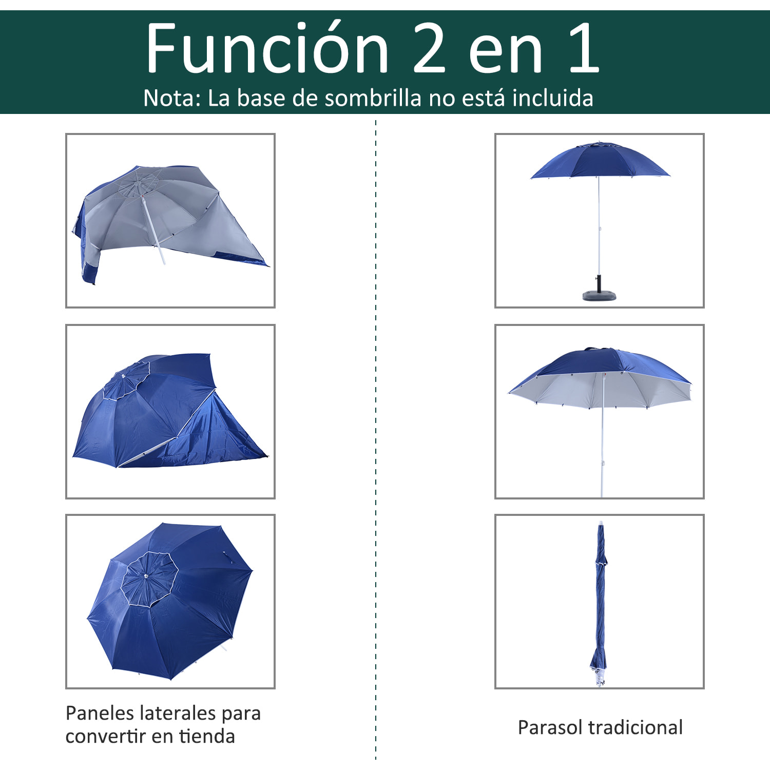 Sombrilla de Poliéster Hierro y Plástico Φ210x222cm Azul