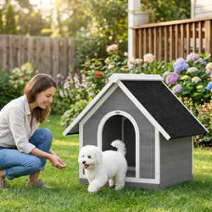Niche pour chien bois gris blanc toit bitumé dim. 101x83x85cm