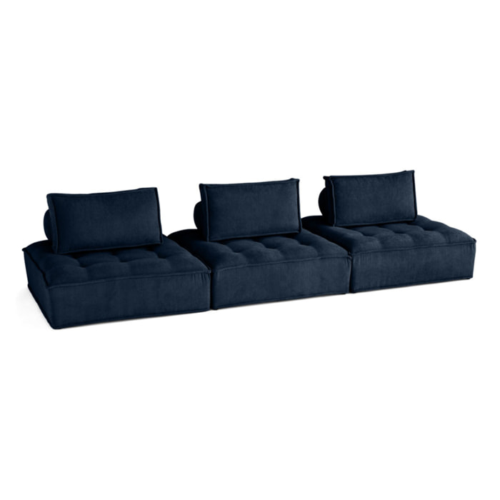 Marisol - canapé modulable droit 3 places - velours texturé - Bleu