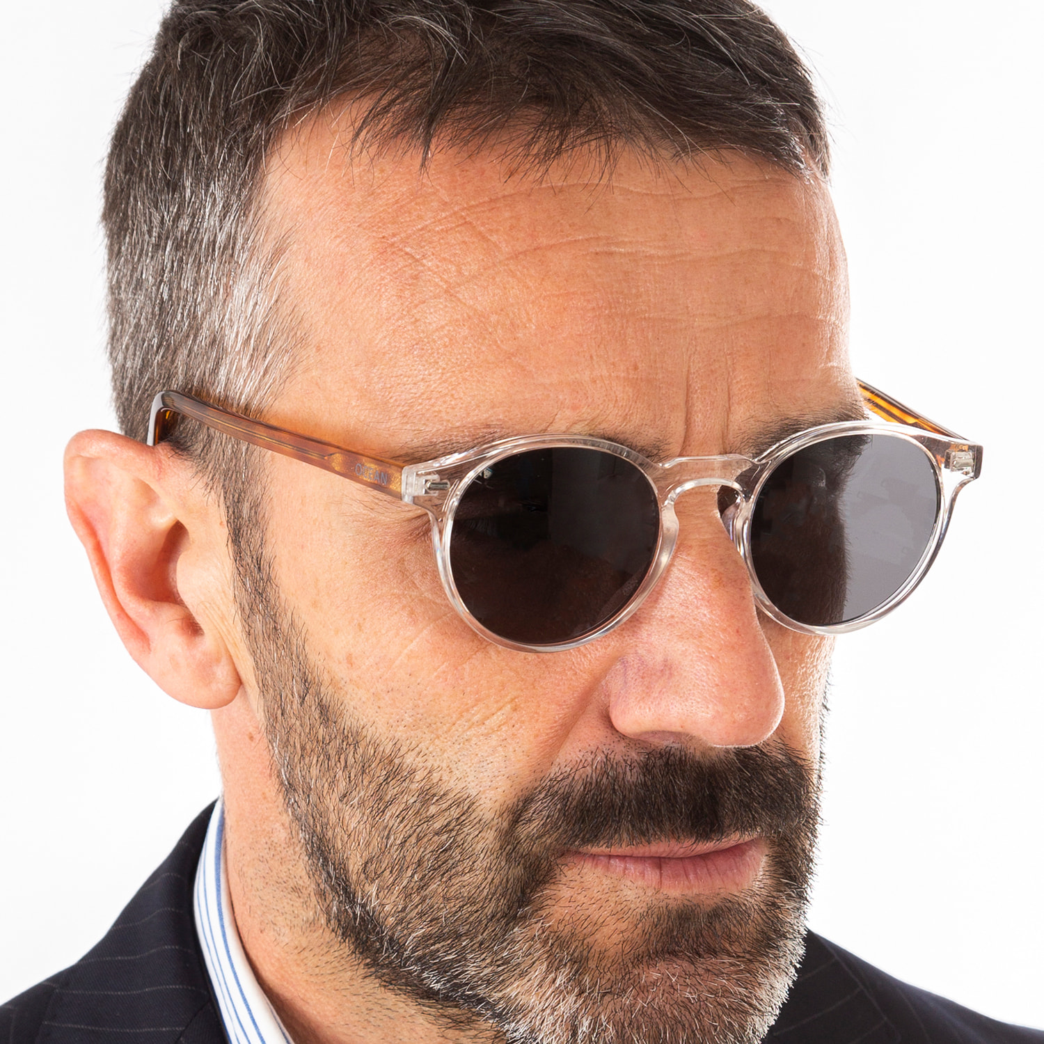 Gafas de sol OCEAN DE NIRO - Blanco transparente mate con patillas en carey y / Ahumada