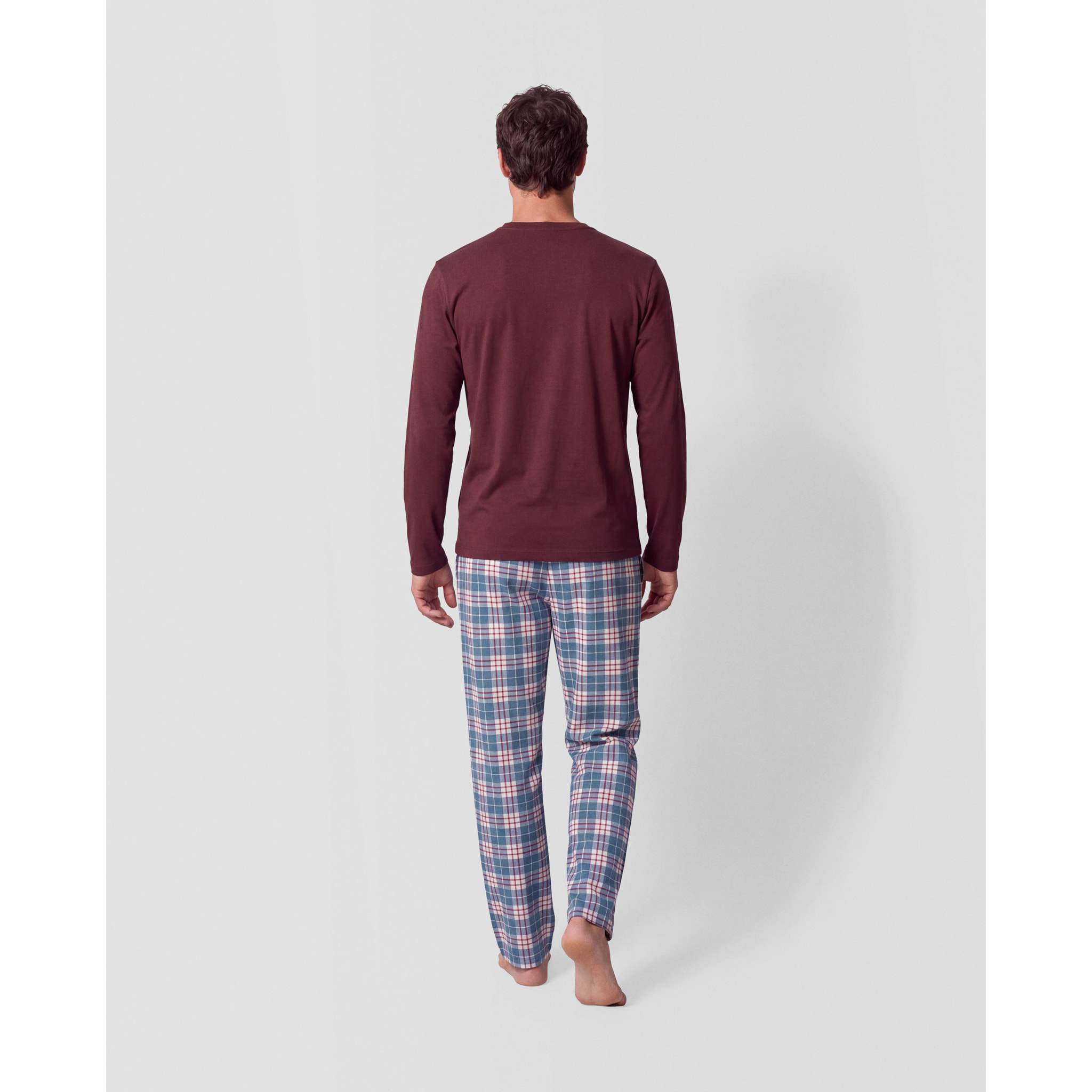 Pigiama lungo in cotone a quadri nevia bordeaux