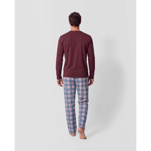 Pigiama lungo in cotone a quadri nevia bordeaux