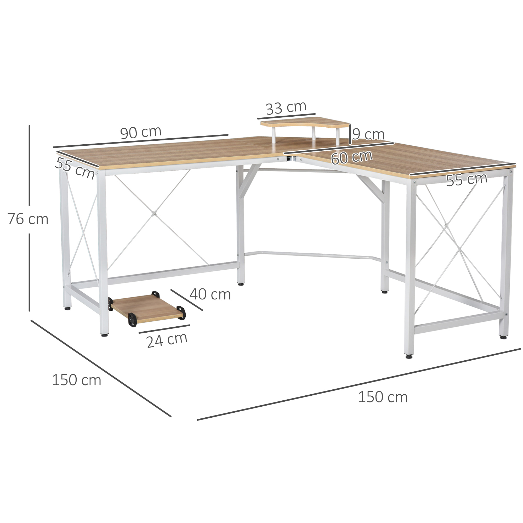 Mesa de Computadora Forma de L con Soporte 150x150x76cm