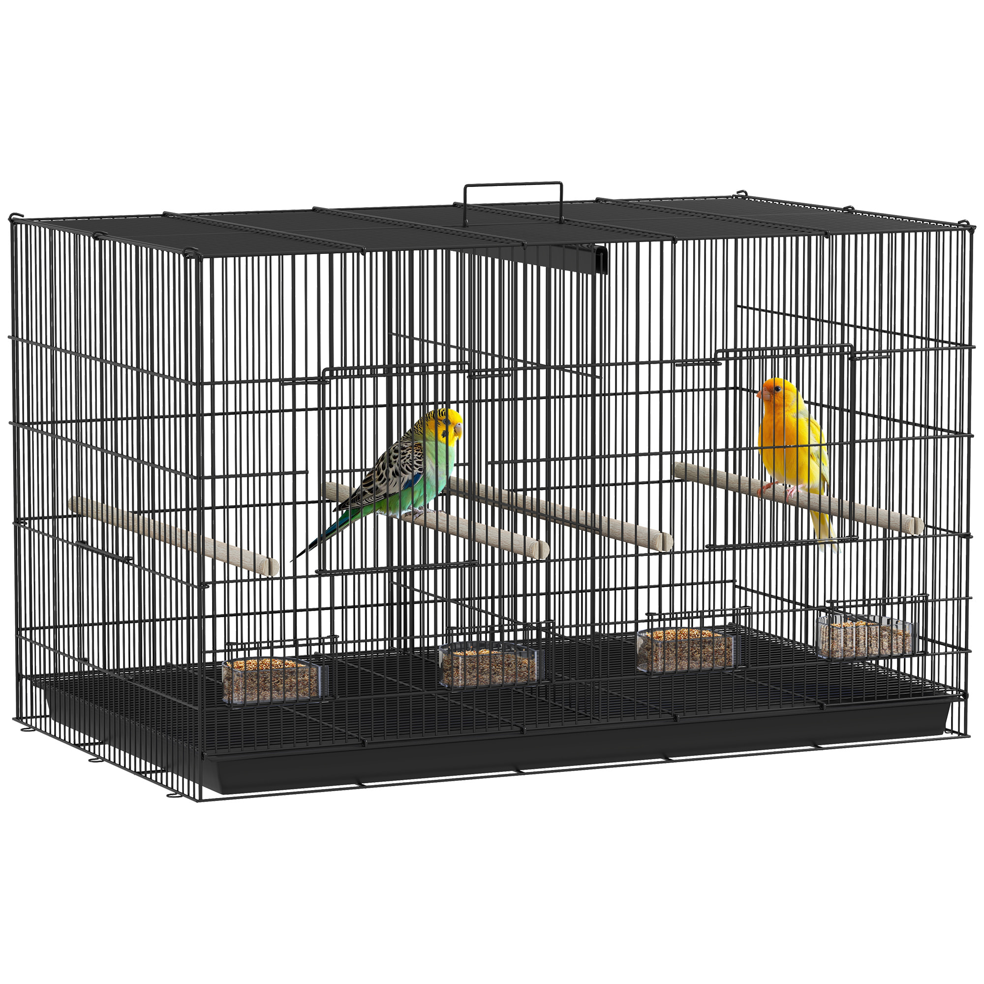 Jaula para Pájaros con Divisor Jaula para Mascota Aves Loros Canarios Pajarera con Comederos Perchas y Bandeja Extraíble 94x57x57 cm Negro