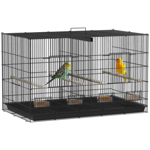 Jaula para Pájaros con Divisor Jaula para Mascota Aves Loros Canarios Pajarera con Comederos Perchas y Bandeja Extraíble 94x57x57 cm Negro