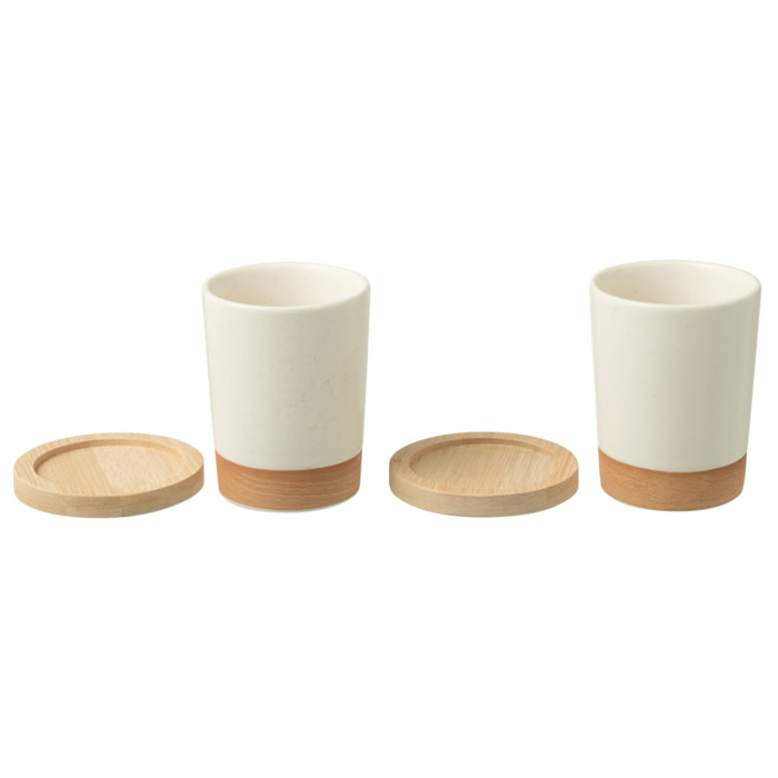 J-Line tasse + base bambou - céramique - blanc/naturel - boîte de 2